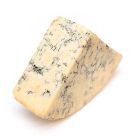 Mature blue stilton cheese isolated on a white studio background.の写真素材