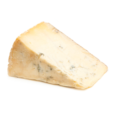 Mature blue stilton cheese isolated on a white studio background.の写真素材