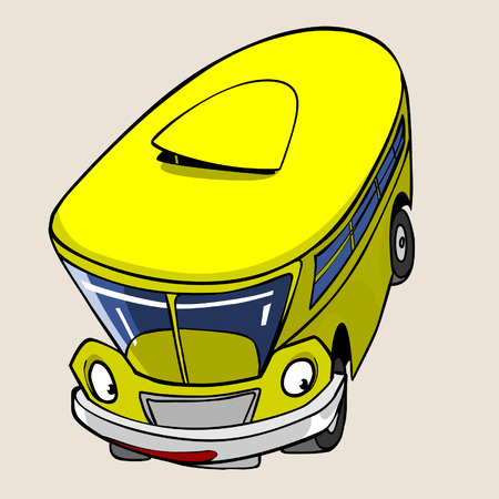cartoon character yellow bus fun jumpのイラスト素材