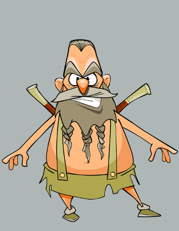 funny cartoon character austere man warrior with a beard and mustacheのイラスト素材