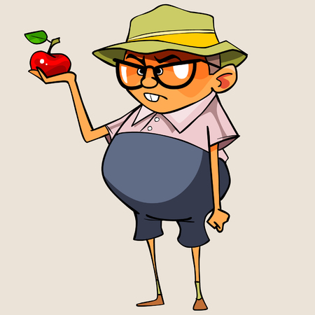 funny cartoon man holding a appleのイラスト素材