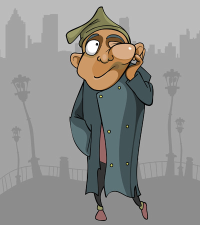 cartoon homeless man with the flux goes through the cityのイラスト素材