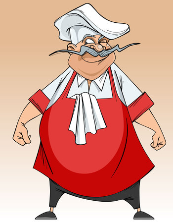 cartoon happy fat mustachioed chefのイラスト素材