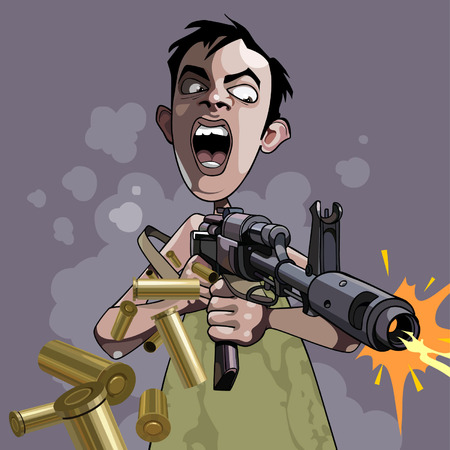 cartoon caricature of an emotional man fires a gunのイラスト素材