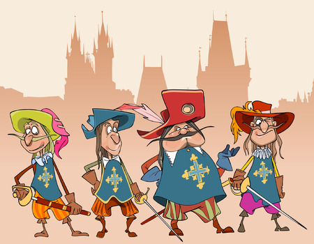 four cartoon funny characters soldiers Musketeersのイラスト素材