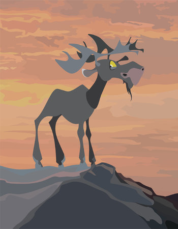 cartoon moose stood on the mountのイラスト素材