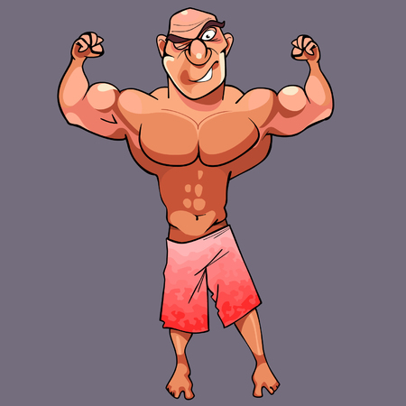 cartoon funny athletic male bodybuilder is posingのイラスト素材