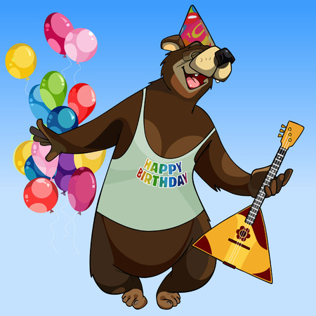 Creative design of a colorful  happy bear with a balalaika on holidayのイラスト素材