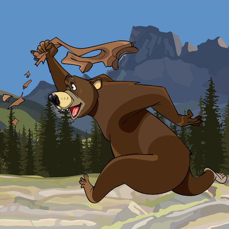 A cartoon funny bear runs with pants in handのイラスト素材