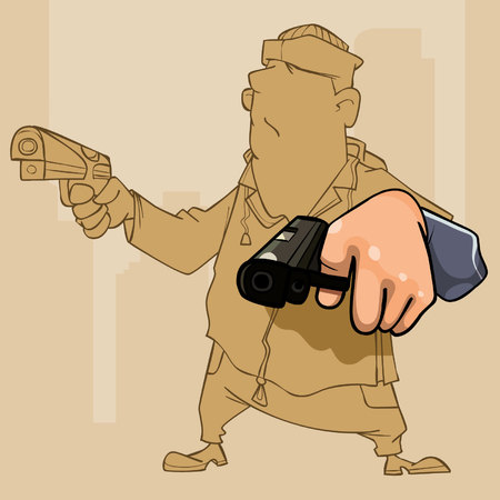 Cartoon male perp with two pistol in his handsのイラスト素材