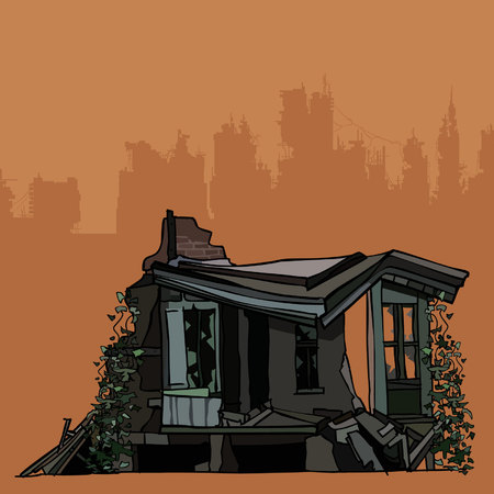 The ruins of an old house overgrown with ivyのイラスト素材