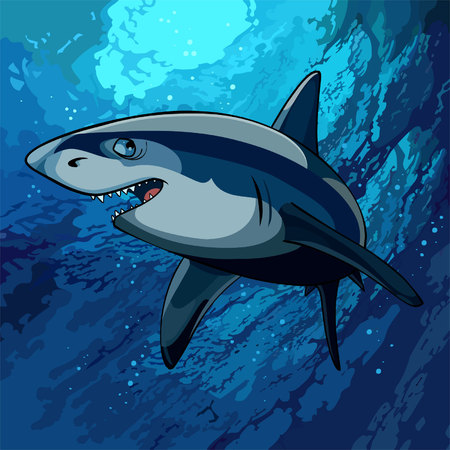 Cartoon shark swimming underwater in the blue seaのイラスト素材