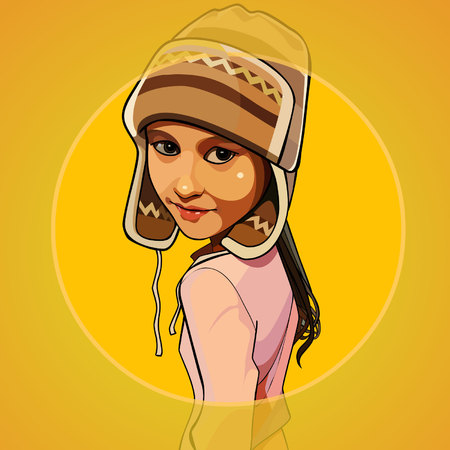 Cartoon girl in a warm knitted hatのイラスト素材
