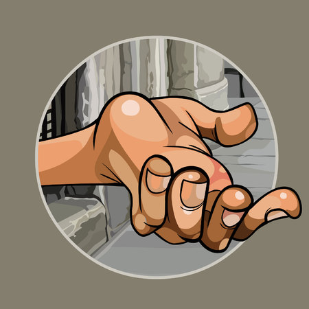 Cartoon hand of a beggar in the street close upのイラスト素材