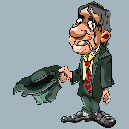 Cartoon homeless man in suit with tie asks for almsのイラスト素材