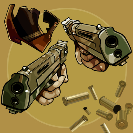 cartoon cowboy hat and pistols with cartridgesのイラスト素材