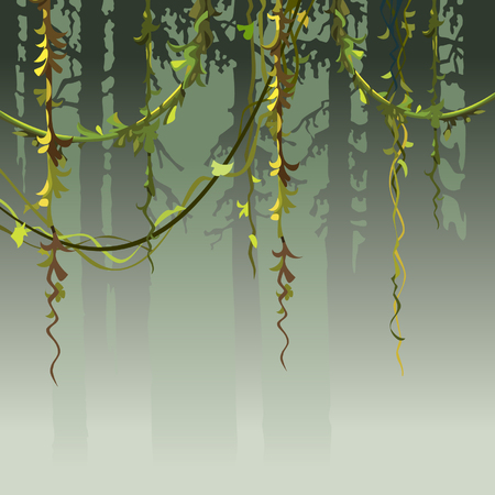A cartoon background silhouette of the forest with vinesのイラスト素材