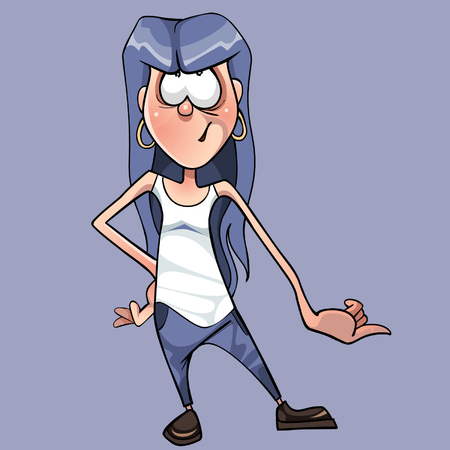 cartoon funny teen girl with long hair looking upのイラスト素材