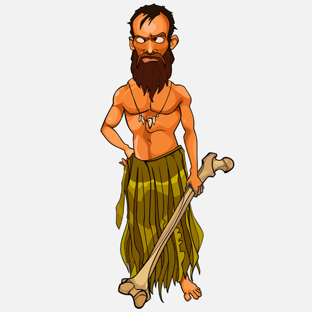 cartoon wild male Islander with a large bone in handのイラスト素材