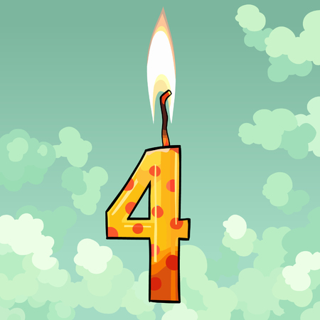A burning candle number four on sky backgroundのイラスト素材