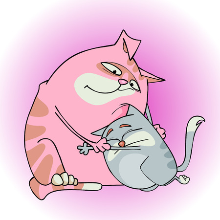 Cartoon cats hugging and comforting each other on a pink backgroundのイラスト素材