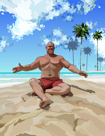 A satisfied muscular man having fun on beachのイラスト素材