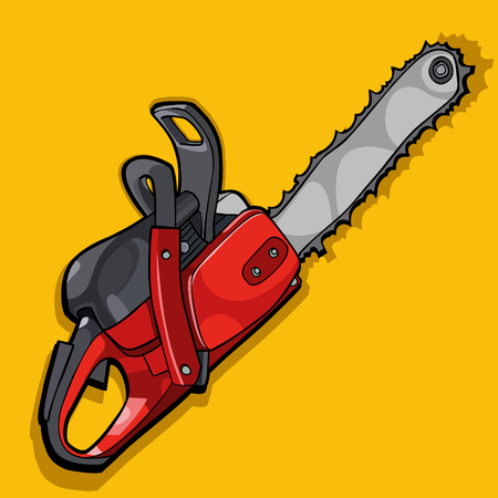 cartoon curve of a chainsaw on yellow backgroundのイラスト素材