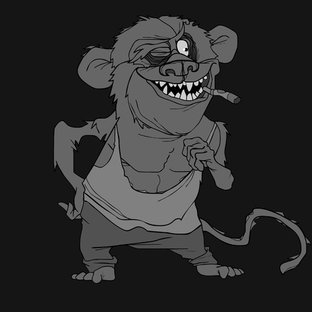 cartoon funny monkey smoking cigarette in black and white colorsのイラスト素材