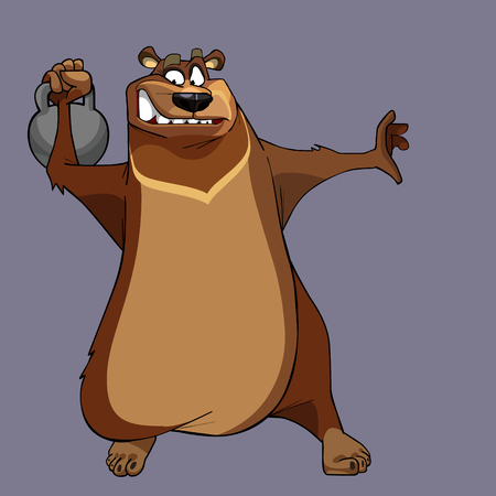 cartoon character brown bear is doing sports and pulling weightのイラスト素材