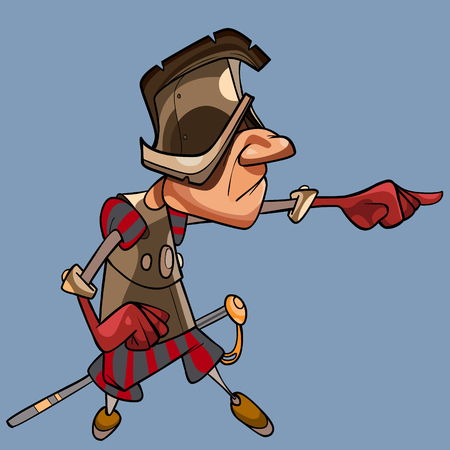 cartoon man dressed as medieval guard points his hand to the sideのイラスト素材