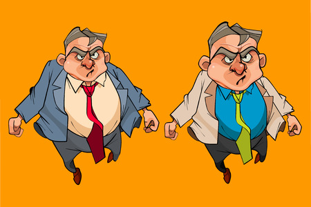Cartoon angry man in a suit with tie. In two versionsのイラスト素材