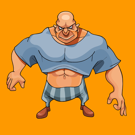 cartoon bald big muscular man bodybuilder looking menacinglyのイラスト素材
