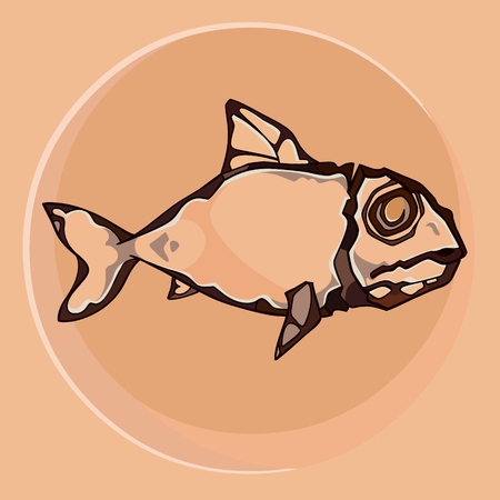 ancient rock drawing fish on a smooth beige background in a circleのイラスト素材