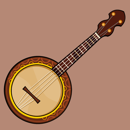 drawn musical stringed plucked instrument banjo brownのイラスト素材