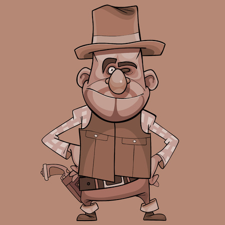 Cartoon funny smiling armed man stands akimbo. In monochrome colorsのイラスト素材