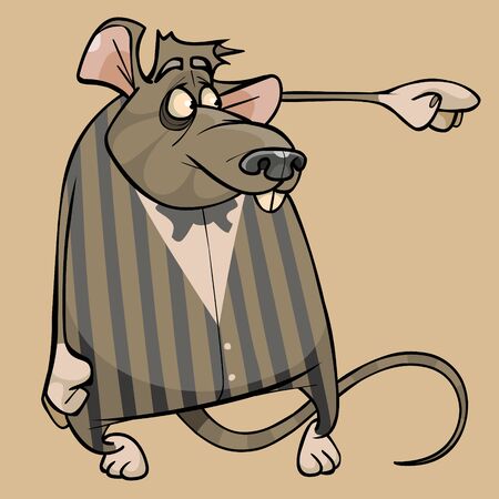 cartoon rat in striped suit points his handのイラスト素材