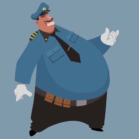 funny cartoon big and fat smiling man in policeman uniformのイラスト素材