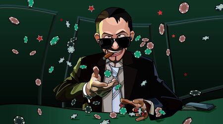 cartoon man throws chips while sitting at table in a casinoのイラスト素材