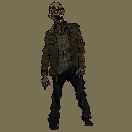 Cartoon scary zombie man standing in torn clothesのイラスト素材