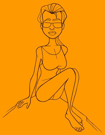 sketch of a cartoon woman with glasses sitting on hillのイラスト素材