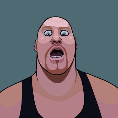 cartoon hefty bald man opened his mouth in surpriseのイラスト素材