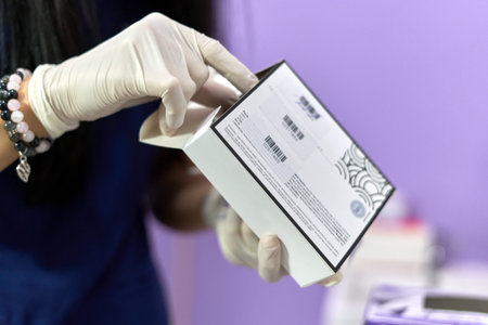 Hands with sterile gloves removing medication from a box