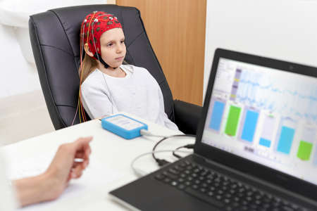 Focus on a patient during a biofeedback therapyの写真素材
