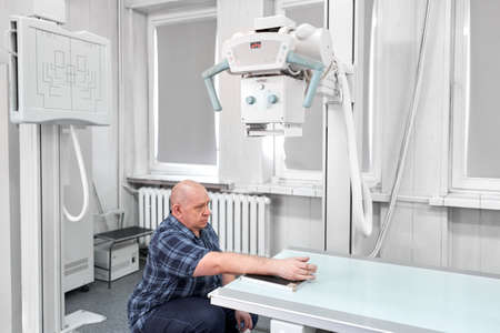 Patient being tested with an x-ray machineの写真素材