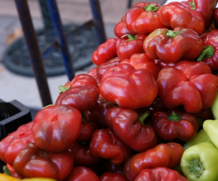 Hungarian paprica, Capsicum annuum, sweeter than paprica grown in other parts, red in color and often ground into powder  Often used to color rices, soups and recipesの写真素材