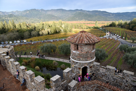 Castello di Amorosa, 13th century inspired Tuscan castle and winery in world famous Nappa Valley, USA, with beautiful chapel hall, Barrel room, Great Hall, Passito room, courtyard and Terrace.のeditorial素材