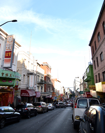 Chinatown, San Francisco, California, USA, December 27, 2017, oldest Chinatown in North America, largest Chinese enclave outside Asia, established 1848, a major tourist attraction.のeditorial素材