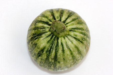Eight Ball Summer Squash, Summer squash, Cucurbita pepo, Chapan Kadu in India, globose pale green fruits with dark green stripes and white dots, whitish flesh, vegetableの写真素材