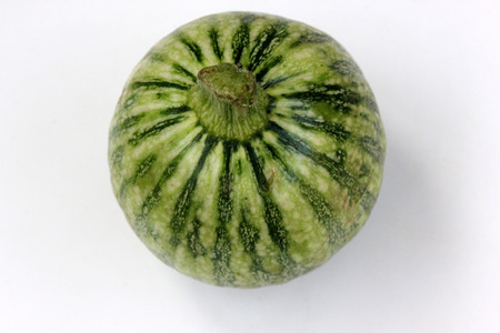 Eight Ball Summer Squash, Summer squash, Cucurbita pepo, Chapan Kadu in India, globose pale green fruits with dark green stripes and white dots, whitish flesh, vegetableの写真素材