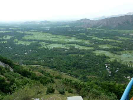 Titanic Point near Jawahar Tunnel, View of Kashmir valley and Pir Panjal Range of Himalayas.の写真素材